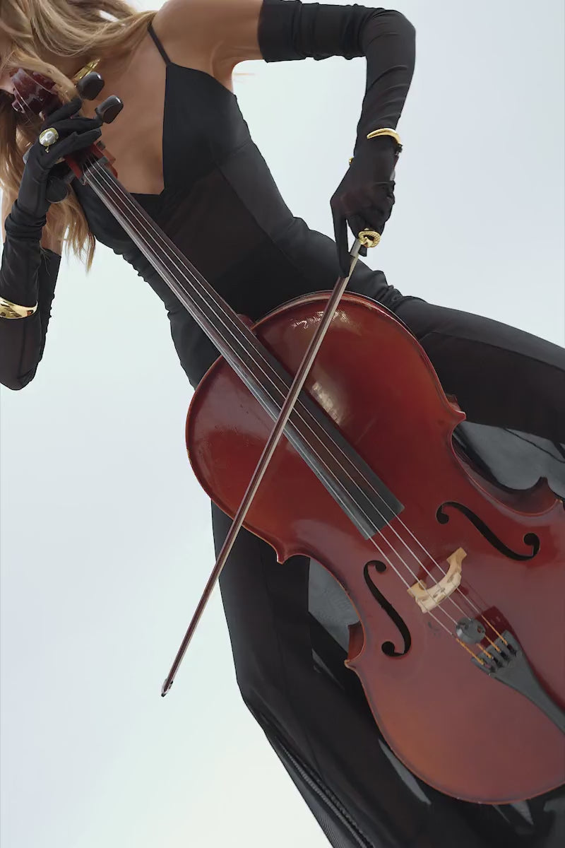 Black stretch mesh maxi dress