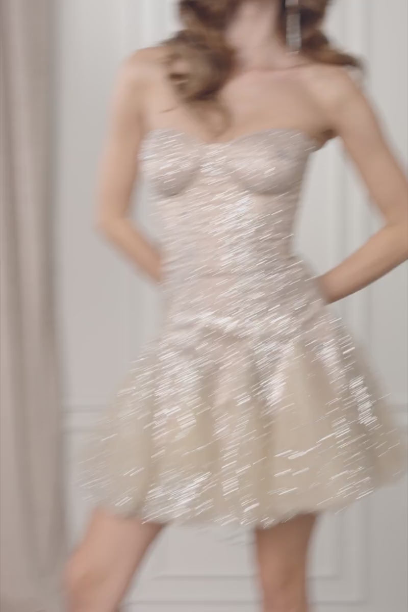 Beige mini dress with lace-up detailing