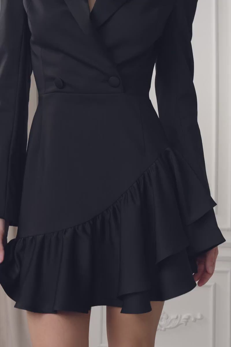 Black mini dress with flared skirt