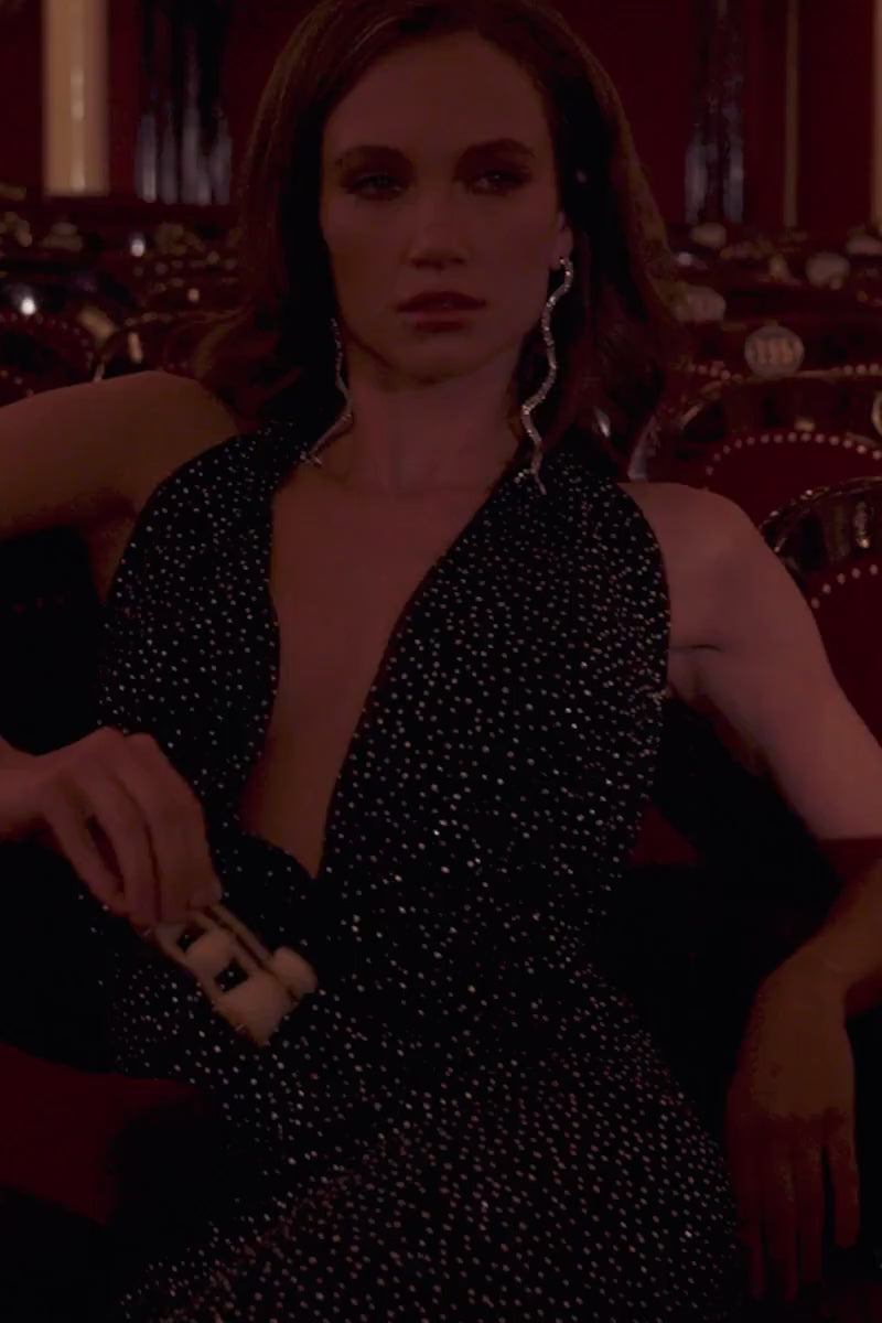 Navy blue maxi dress with rhinestones